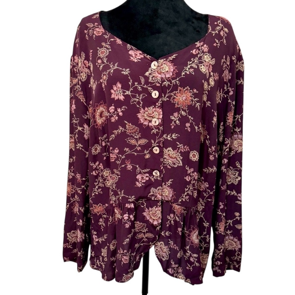 VTG Carol Little Floral Button Down Blouse | Size 16W | Dark Boho Cottagecore